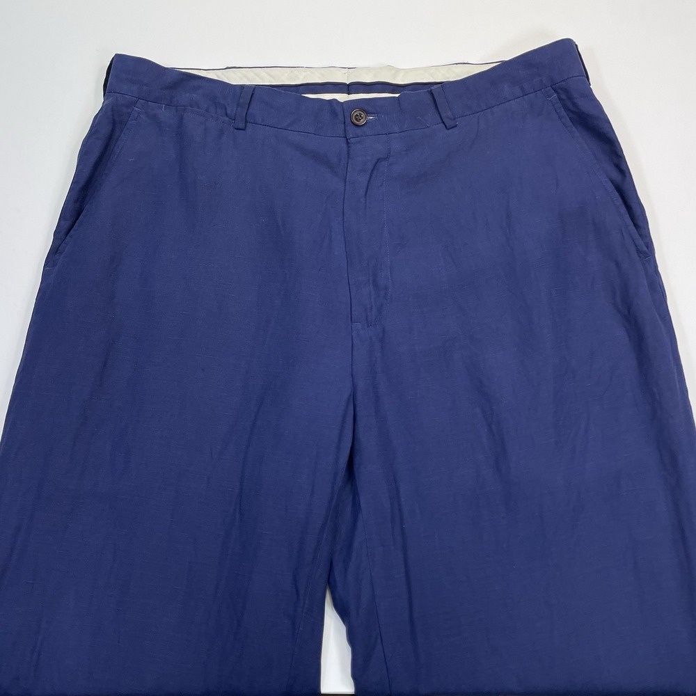 Polo Ralph Lauren Linen Silk Pants Mend 35x30 (35x29) Blue Trousers Vtg Slacks